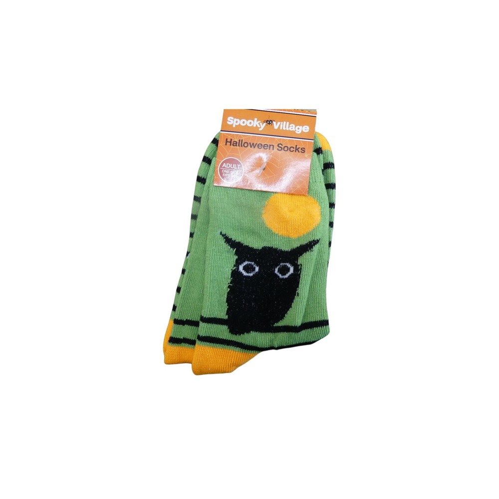 Spooky Village Halloween Socks Women OS Green NWT Black Cat Striped Festive